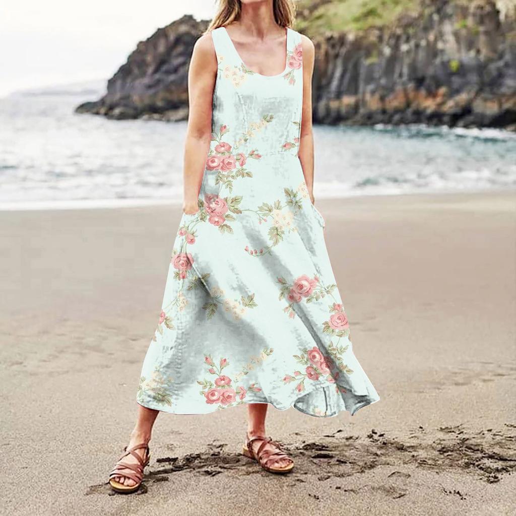 Женское повседневное удобное хлопковое карманное платье без рукавов с градиентным принтом