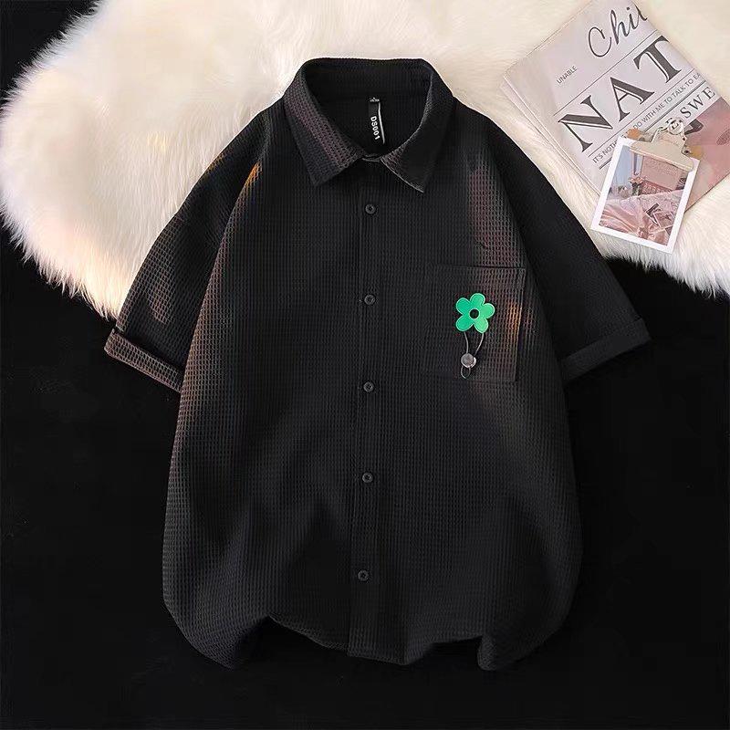 Мужская летняя рубашка с коротким рукавом в вафельном стиле в гонконгском стиле 2022 года — High Street Style