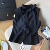 Кружевные вставки V-образный вырез женский жилет элегантная однотонная верхняя одежда куртки без рукавов женский 2025 новый