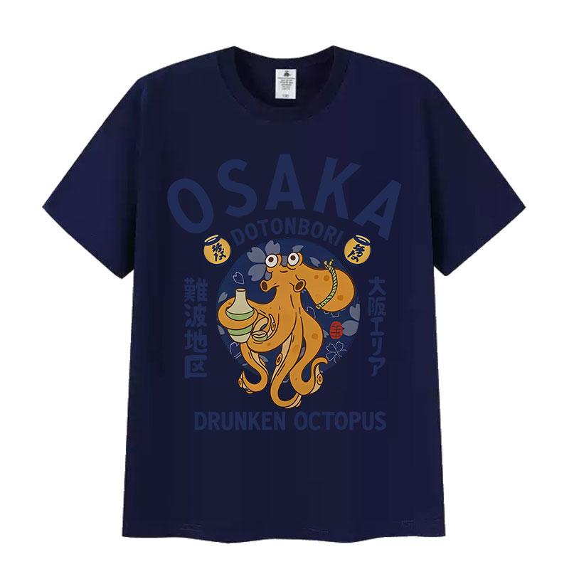 Японская Осака Дотонбори Пьяный Осьминог Любитель Еды Забавная Футболка Мужская Женская Винтажная Харадзюку Оверсайз Хлопковая Футболка Уличная Одежда