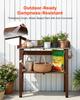 Potting Bench Table, Outdoor Gardening Workstation with 78 x 38 x 82 cm Wood Tabletop, Storage Shelves, Hooks, Garden Planting Work Station for