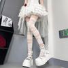 JK Lolita Girls Stockings Hollow Out Mesh Fishnet Thigh High Stockings Japan Style Cute Bowknot Lace Ruffle Long Socks Stockings