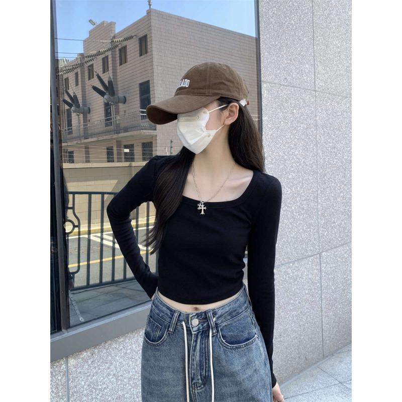 White shirt women's collar front shoulder bottoming shirt spring short open button long sleeve inner top