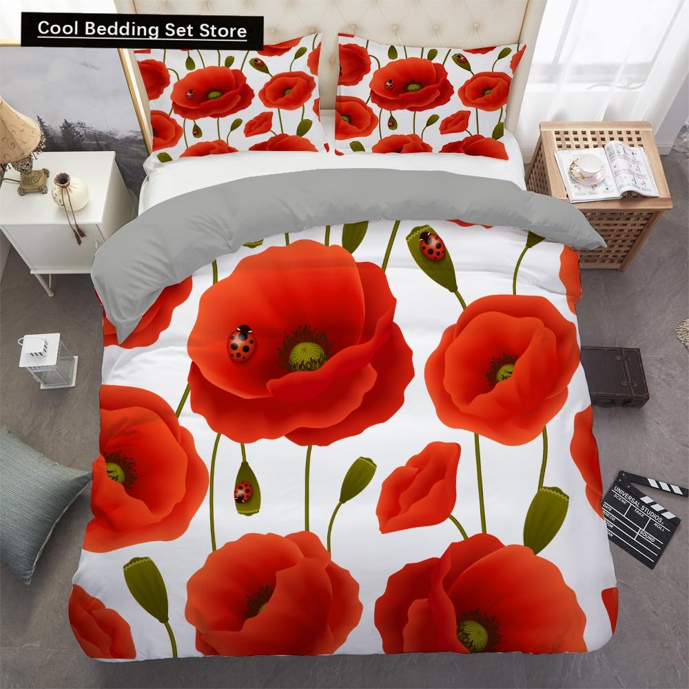 Пододеяльник Golden Red Rose King Queen Романтический комплект постельного белья с цветочным принтом Цветы ко Дню святого Валентина Пододеяльник из полиэстера