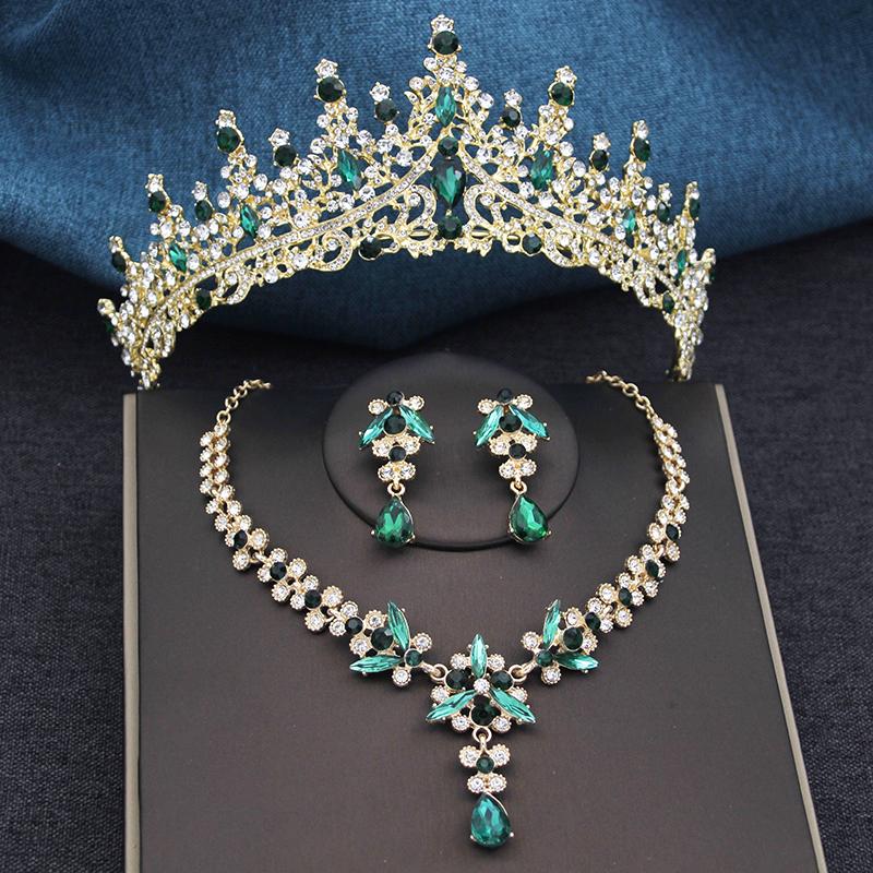 Серебряный цвет опалово-голубой свадебный комплект украшений для короны для женщин диадемы и серьги ожерелье комплект принцессы девушки выпускной подарок аксессуар