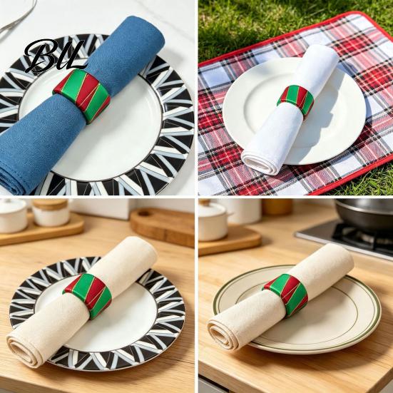 Holiday Table Decor 6Pcs Christmas Napkin Rings, Red And Green Decorative Holders, Reusable Dining Accessories Festive Bands for Dinner Decoration