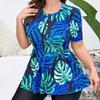 2025 Print Short Sleeve 2 Piece Plus Size Tankini Women High Waist Curvy Dress Swimsuit Lady Beach Big Bathing Suit