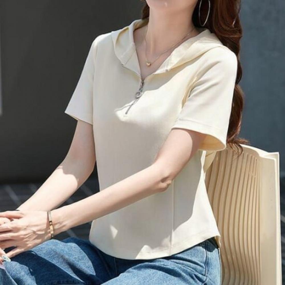 Navava Men Simple Casual Zip PoinT Hood ShorT Sleeve T shirT nT2382