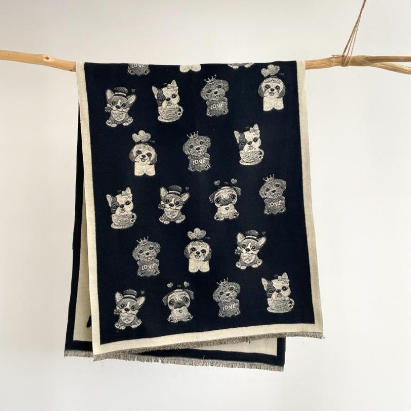 Cartoon Puppy Imitation Cashmere Scarf Women's Winter Warm Scarf Fashion with Sweet and Cute Double-sided Shawl