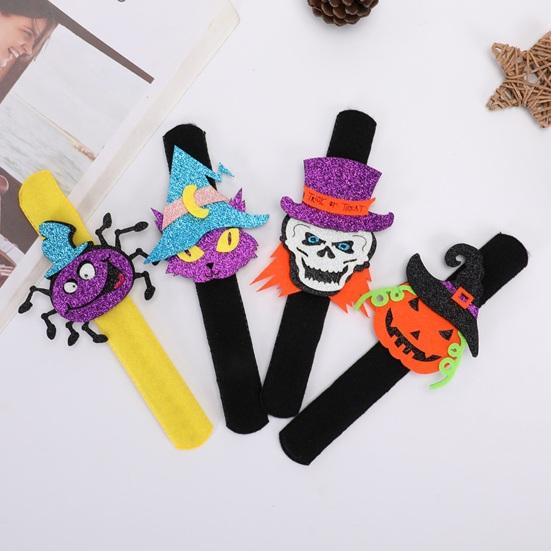 Colorful Slap Bracelets Halloween Glitter Felt Bracelet, Cartoon Pumpkin Skull Cat Spider Holiday Themed Bracelet Snap Band, Party Favors for