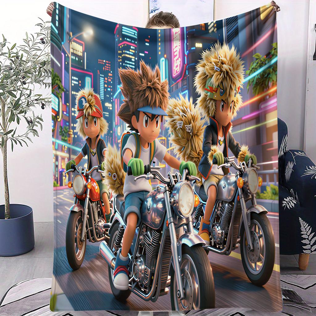 Cartoon Pikachu Theme Monster Printed Flannel Blanket For OfficeCamp Travel Multifunctional Universal Blanket Fan Gift