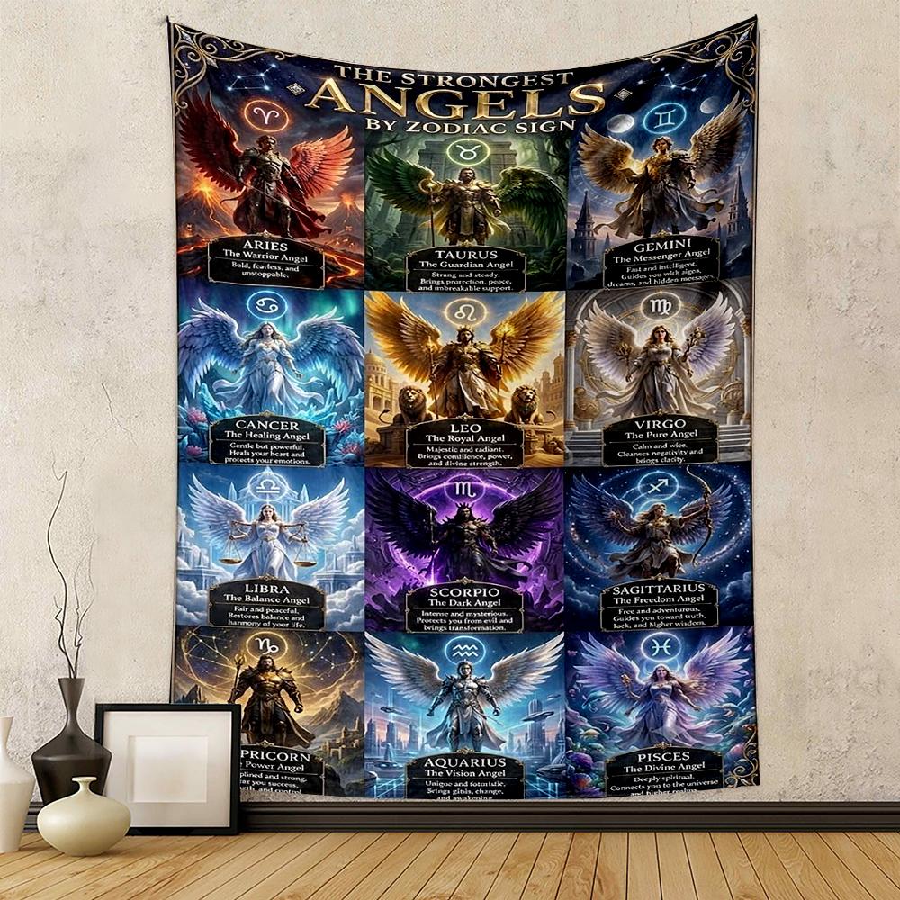 Zodiac Angels Art with Astrological Signs Patterned tapestry for bedroom and living room home decor