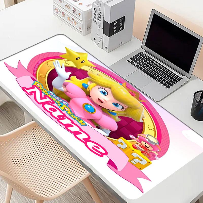 Custom Name Personalized Princess Peach Toadstool Pattern Mousepad, Laptop PC Desk Mat, Decorative Desk Mat for Home Keyboard Pad Gift