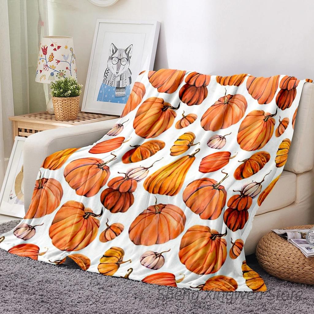 Halloween Watercolor Truck Blanket Warm Four Seasons Pumpkin Print Flannel Blanket Halloween Blanket