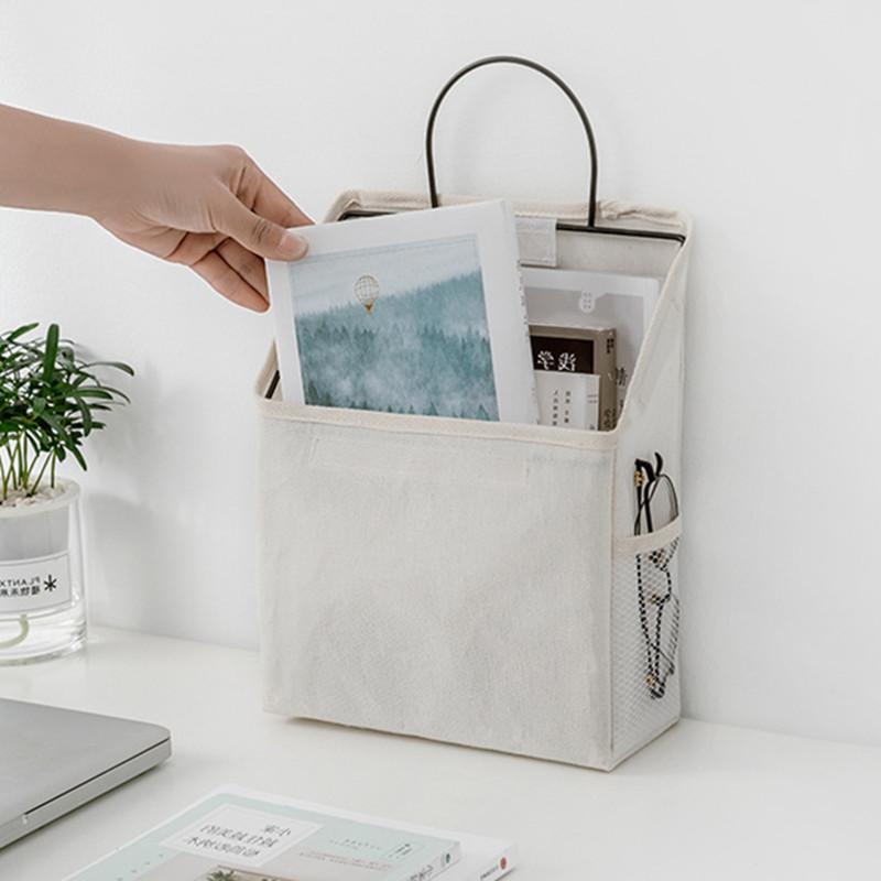 Cotton Linen Dormitory Wall Hanging Storage Bag Wall Door Wardrobe Table Top Fabric Organizer Basket for Books CD Magazine