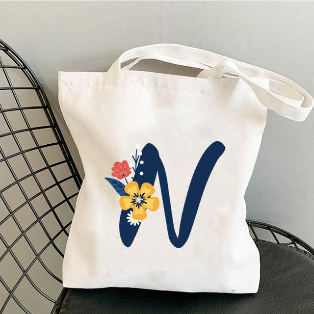 Алфавит Цветочный дизайн Литературные книги Сумка Многоразовая сумка для покупок Женские парусиновые сумки на ремне Модные женские сумки Повседневные сумки