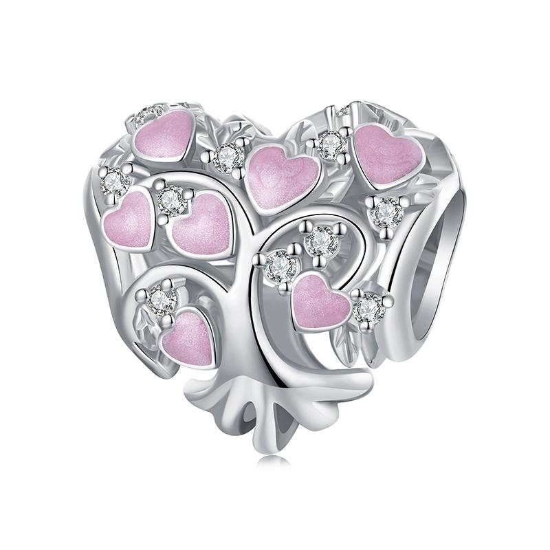 WOSTU 925 Silver Pink Love Heart Charms Bead Infinite Love Pendant Fit Bracelet Valentine Jewelry Mother's Day Gift