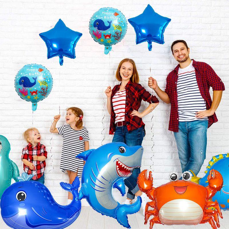 Marine Animal-themed Aluminum Film Spherical Balloon Party Decoration Pentagram Crab Shark Lantern Fish Whale Aluminum Film Balloon Set