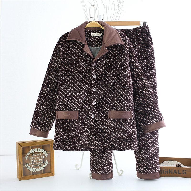 Мужская пижама осенне-зимняя толстая стеганая куртка трехслойный стеганый хлопок зимний теплый костюм для дома повседневный стиль