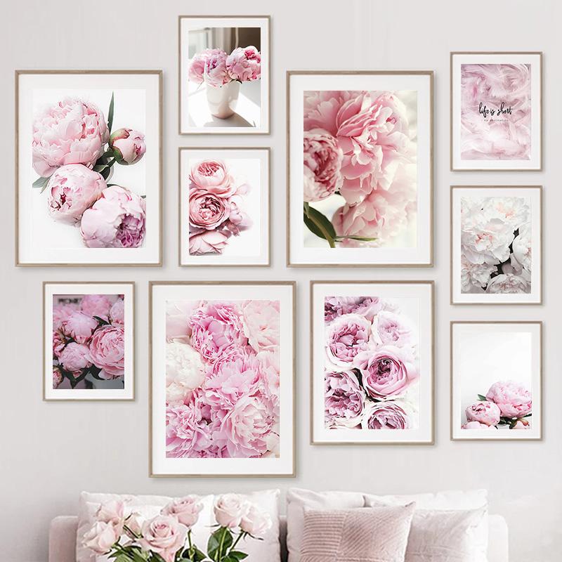 Pink Peony Canvas Painting Poster and Print Flower Letter Quote Nordic Wall Art Floral Picture Bedroom Decor Home Decoration Art