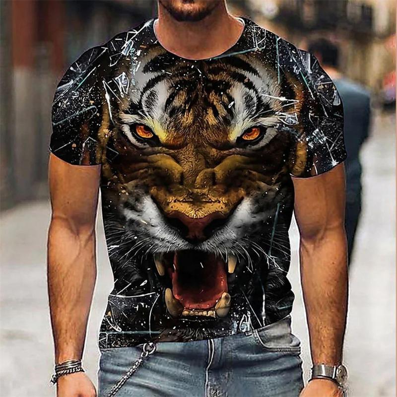 Мужская футболка с коротким рукавом и принтом тигра 3D Digital Crew Neck - модные дышащие удобные летние футболки большого размера