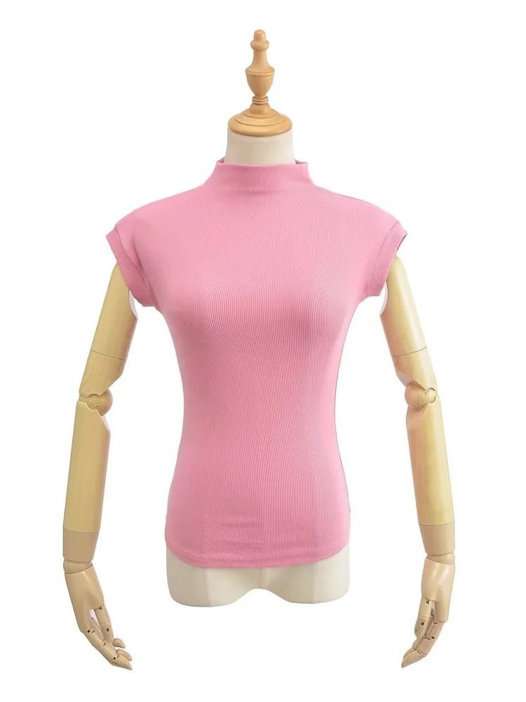 Женские летние сексуальные футболки без рукавов с высоким воротником, однотонные приталенные пуловеры, повседневные футболки, женские уличные футболки