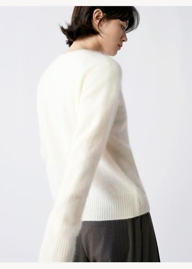 Elegant 14-Gauge Fuzzy Textured Cashmere Wool Sweater - Seamless Round Neck, Loose Fit, 4 Colors