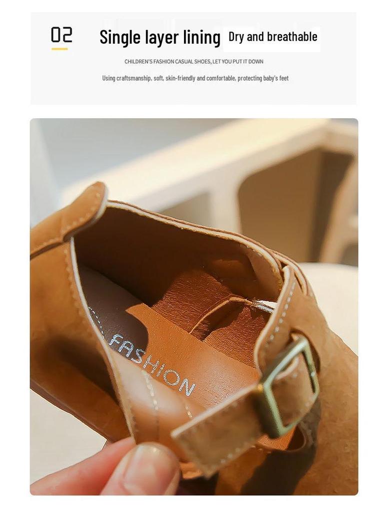 Детская кожаная обувь Осень 2025: Ретро корейский стиль, мягкая подошва, нескользящие для мальчиков и девочек