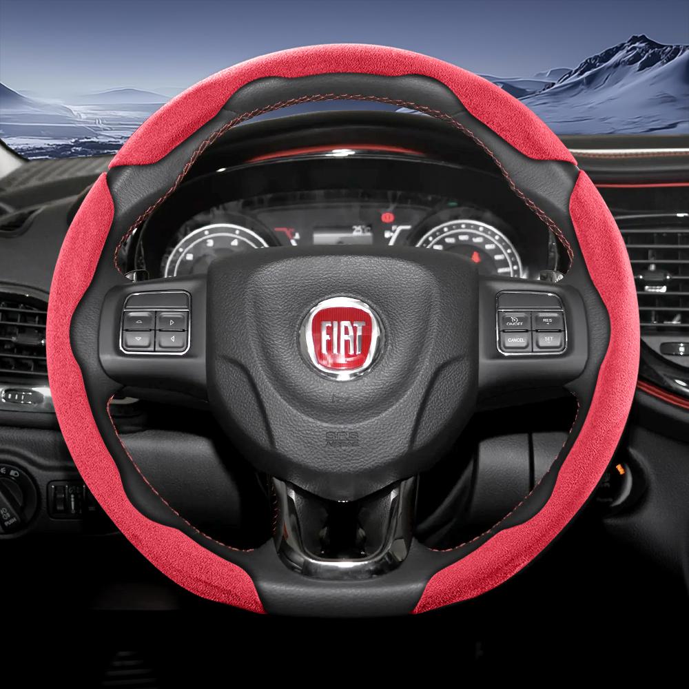 zkfan8 Suitable for Fiat Sports Suede Steering Wheel Cover, Split Snap-On Type, Non-Slip and Durable, for Models Such as 500 Panda Pandina Tipo Egea