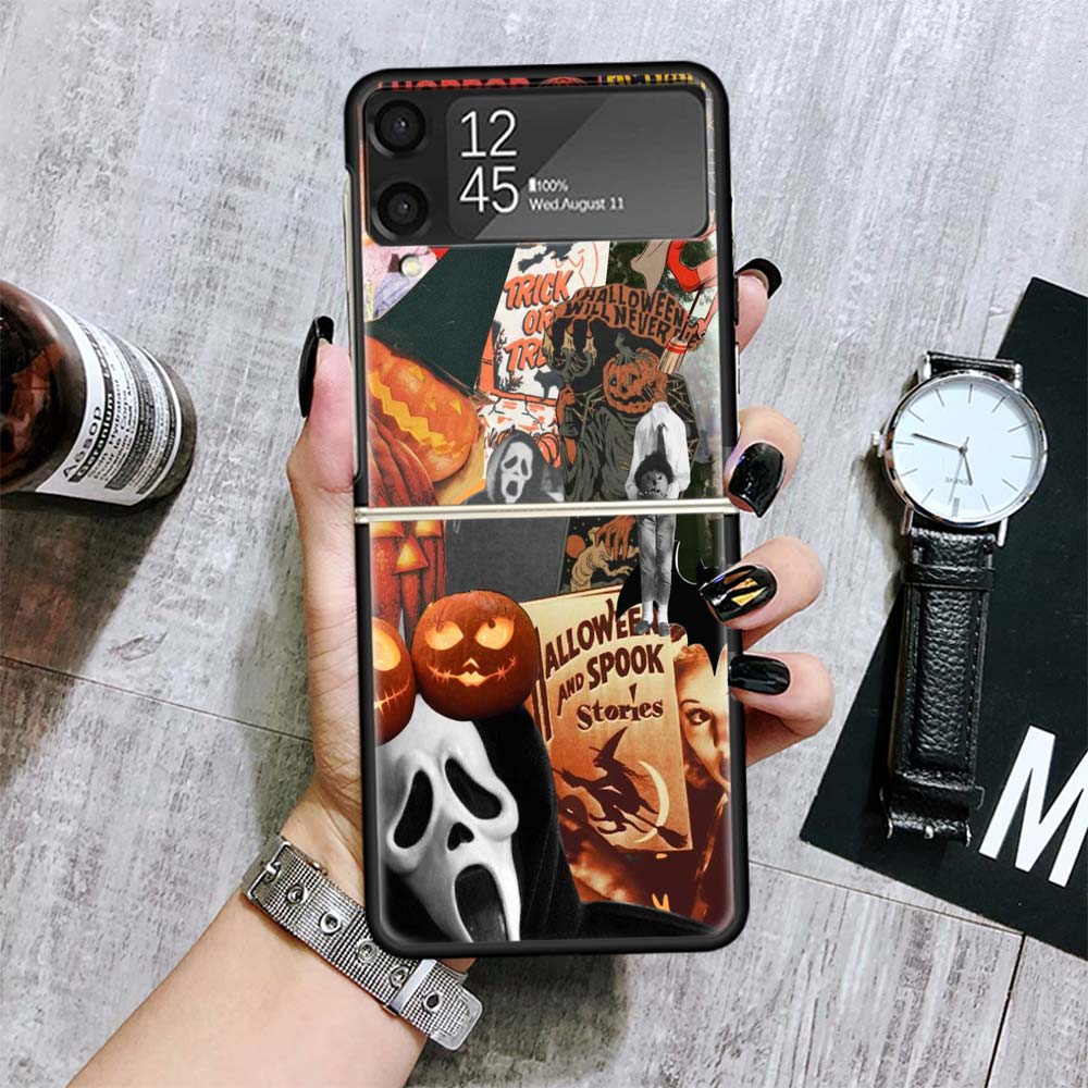 Halloween Fall Art Witch Cat Cases For Samsung Galaxy Z Flip 4 5 6 7 3 Z Flip7 Flip6 Flip4 Flip5 Flip3 5G Hard Shockproof Fundas