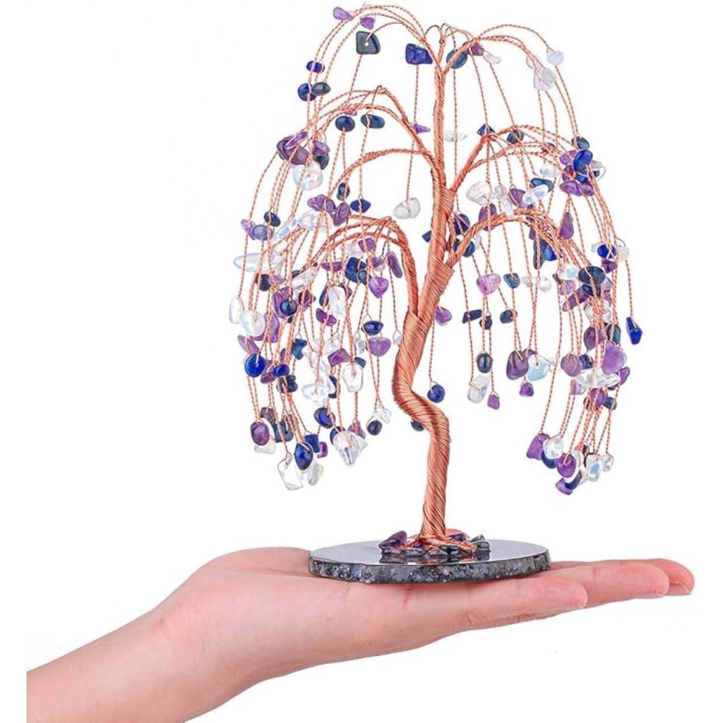 Natural Healing Amethyst/Lapis Lazuli Crystal Money Tree Tumbled Gemstone Stones Money Tree, Feng Shui Ornaments Home Decoration for Wealth and Luck