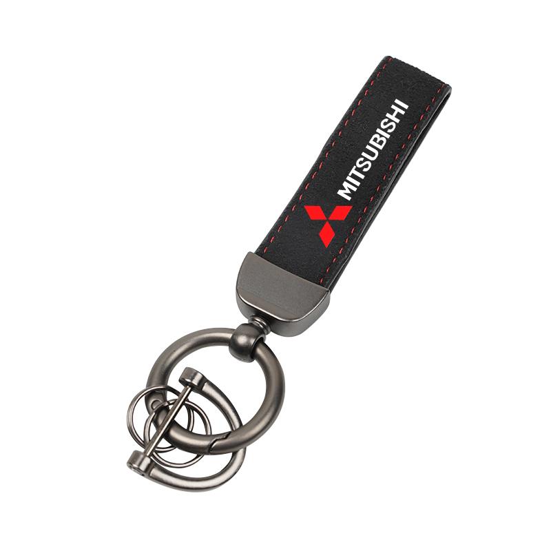 Leather Keychain Car Styling Emblem Metal Pendant For Mitsubishi Pajero Colt I200 Space Delica Triton Ralliart Ex Mirage Jinxuan