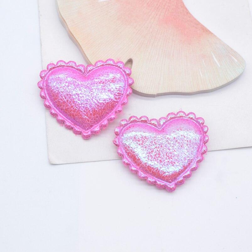 40Pcs 38*32mm Glitter Heart Applique Padded Patches for Clothes Hat Crafts Sewing Supplies DIY Headwear Hair Clips Bow Decor