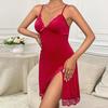 Women Nightdress V Neck Backless Sleeveless Bow Lace Floral Embroidery Nightie Spaghetti Strap