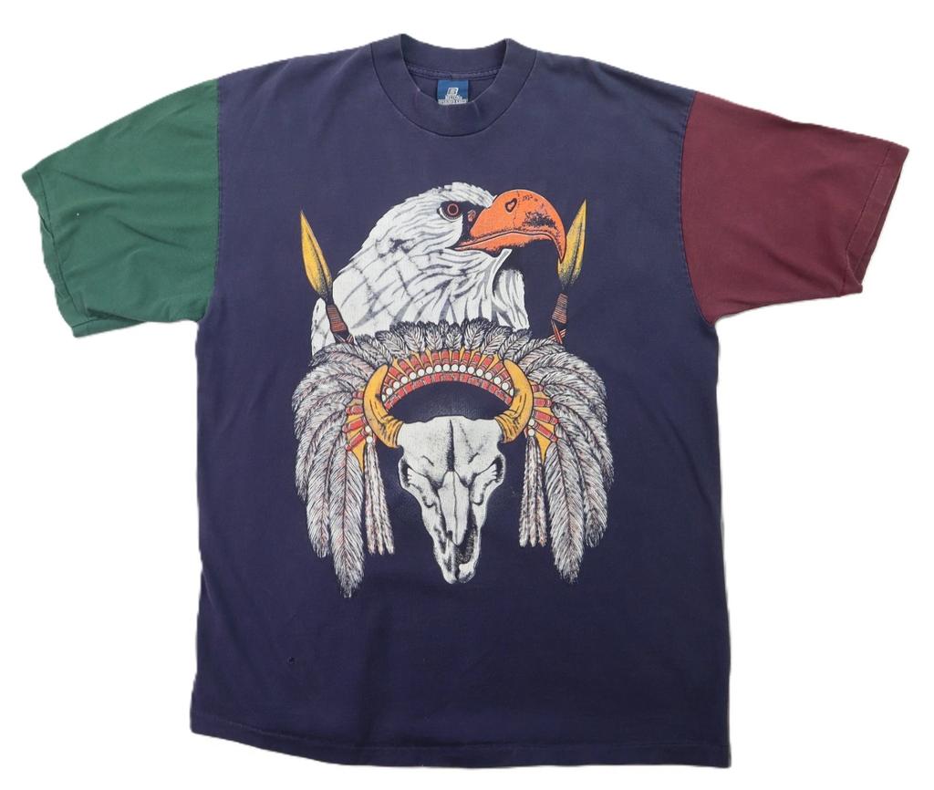 Винтаж 90-е Belton Knits США L XL Природа Орел Череп Harley Племенной Западная Футболка