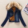 Autumn Winter Fleece Denim Jacket Women Big Fur Collar Short Coat Thicken Velvet Liner Warm Tops Lady Jean Coat Outerwear