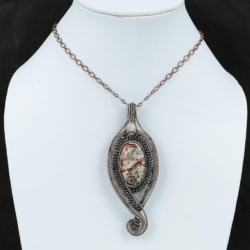 Ocean Jasper Pendant Copper Wire Wrapped Pendants Rainbow Moonstone Pendant Gemstone Jewelry Handmade Pendant Gift For Mother Copper Jewelry