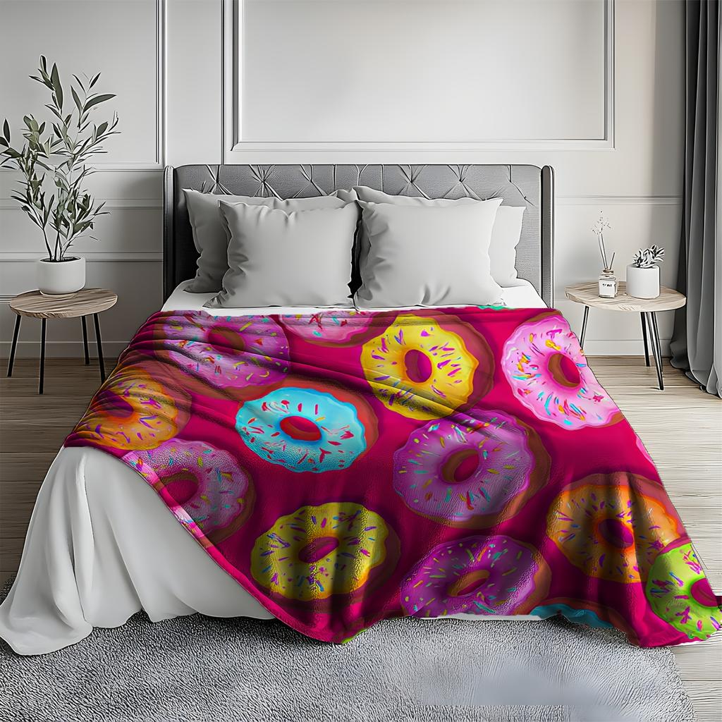 1pc Zeal Lily Retro Donut Throw Blanket - Soft Flannel All-Season Couch Bedspread, Pastel Pink with Sprinkles in Pink, Blue
