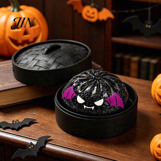 Steamed Bun Sensory Toy Halloween Dumpling Squeeze with Steamer Box, Pumpkin Ghost Bat Stress Relief for Relief, Party Favors Kids