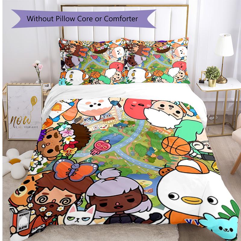 toca boca world cartoon Printed 3PCS Bedding Set Soft Breathable Duvet Cover Pillowcases Set Washable Bedroom Decor Home Gift