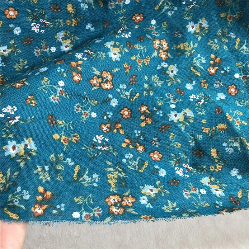 100x140cm Retro Pastoral Cotton/Linen Small Flower Floral Fabrics Soft for Spring Handwork Decor Tablecloth Dress Cushion Craft