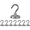 Суперпрочный магнитный крючок Cosego 8 штук Вертикальная грузоподъемность 22 кг Диаметр металлического магнита в комплекте для коммерческого настенного хранения Серебро 2,5 см