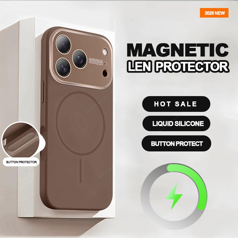 Магнитный чехол для телефона с большим окном для For Iphone 17 Air 16 1 13 14 Pro Max Жидкий силикон Ударопрочный Защитный чехол