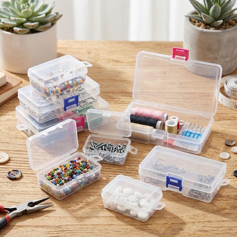 Mini Plastic Jewelry Case Flip Cover Beads Storage Container Sewing Storage Box Jewelry Storage
