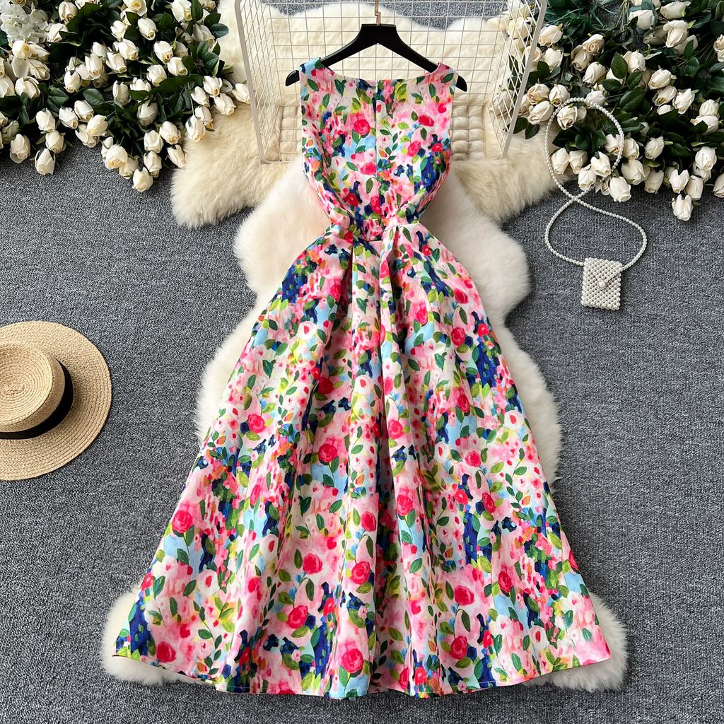 Летние женские модные элегантные длинные макси-майки с принтом без рукавов, вечерние платья