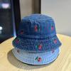 Spring and summer new style small cherry denim fisherman's hat, a fashionable and cute sunshade hat for women, suitable for outdoor leisure and sun