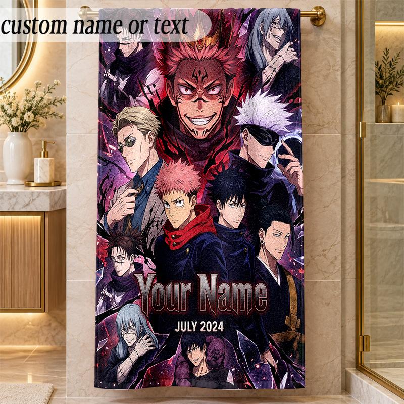 Beach TowelJujutsu Kaisen Custom Name Text Personalized Soft Towel for Beach Pool Indoor Home Decor Gift