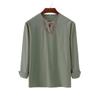 New Men's Loose Solid Color Drawstring Long Sleeve Shirt Cotton Hemp Collar Men's Shirt