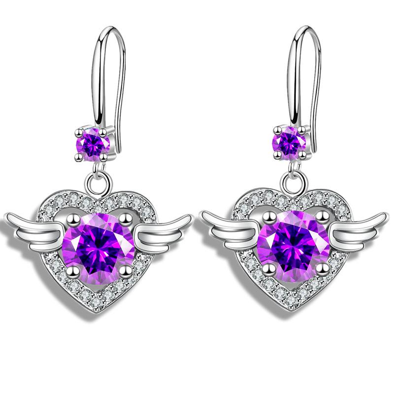 Корейская версия сережек Angel Wings средней и большой длины Серьги в форме крыльев в форме сердца Серьги из имитации серебра S925 пробы