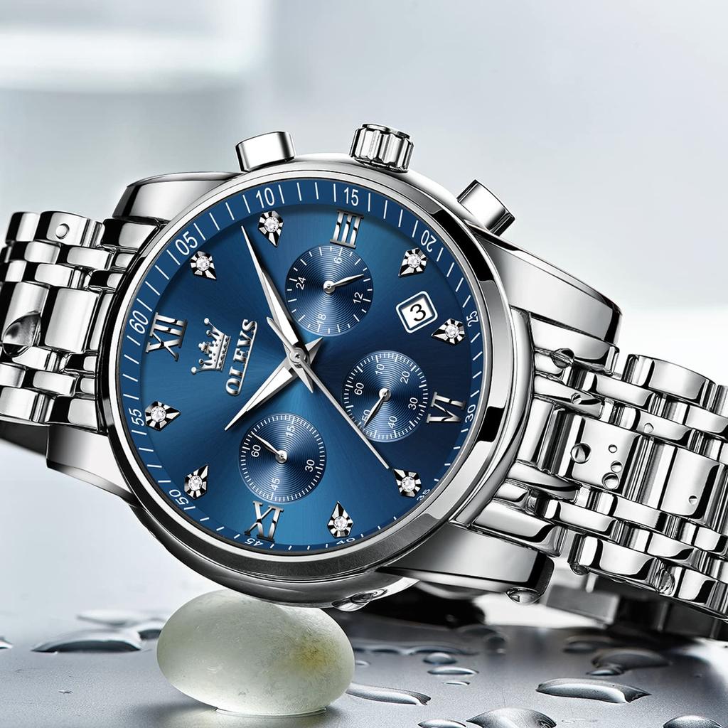 Multifunctional Watch for Fashion Quartz Arm Business Metal Cool Gift Watch for Men Men, Watch, Men's Analog, Waterproof, Watch, Band, Blue, Men's